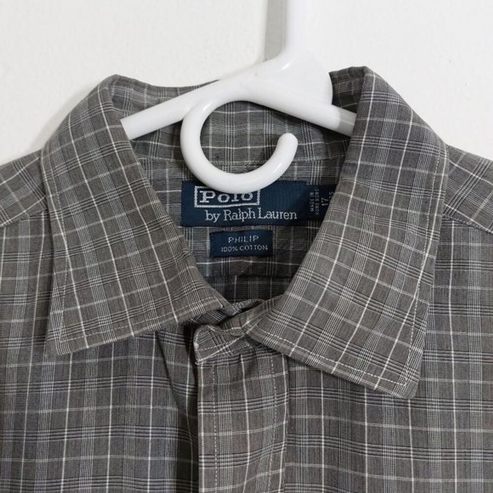 Polo by Ralph Lauren Philip Grey Long Sleeve Button Front Shirt Size 17 34/35 - Picture 4 of 8